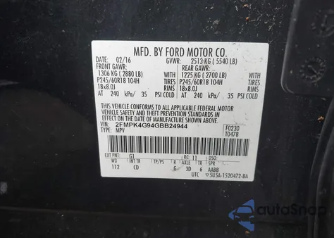2016 Ford Edge Se z USA, uszkodzony, nr VIN 2FMPK4G94GBB24944